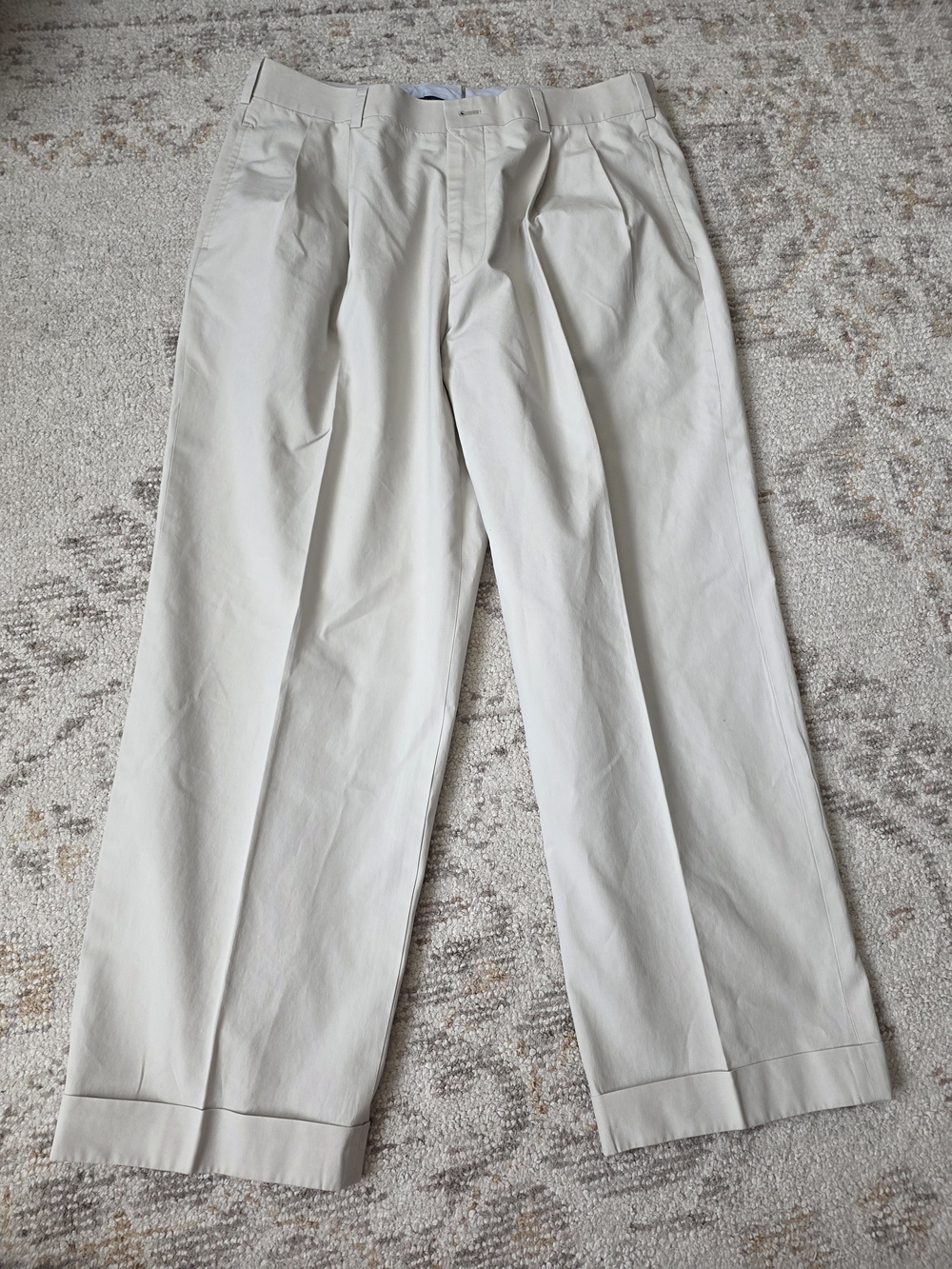 Brooks Brothers Pleated Cotton Chinos in Light Cream